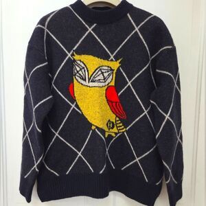 Korean Lucky Chouette Owl Wool Blend Sweater One Size